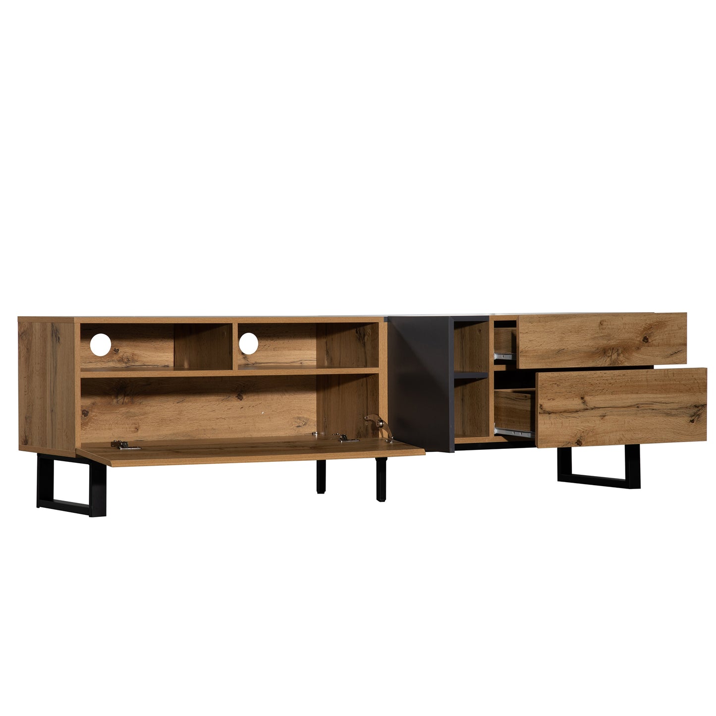 Tv-meubel – TV-kast – TV-dressoir – Media Meubel – Lowboard – Modern Design – 180x38x50 cm – Houtlook & Metalen Frame