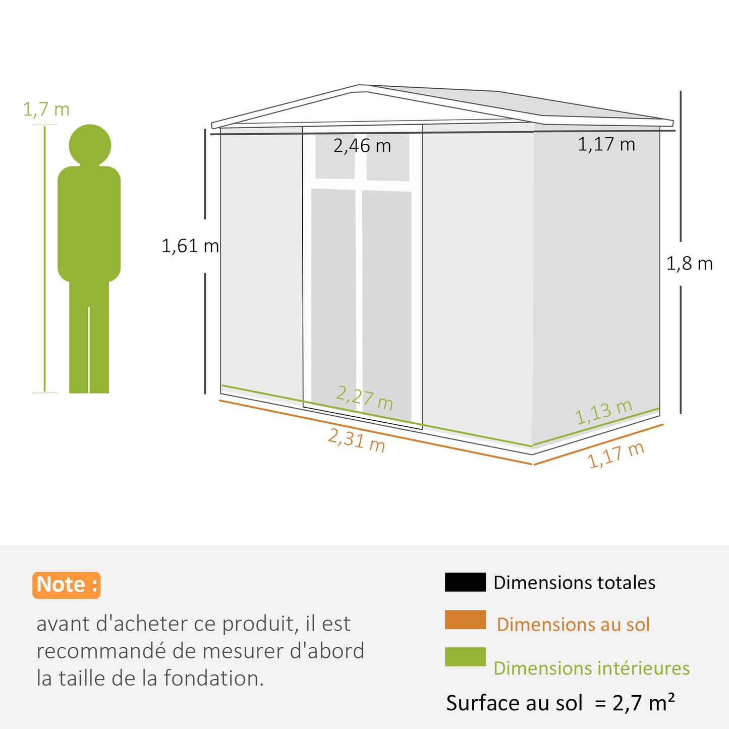 Tuinhuisje – Tuinschuur – Berging – Gereedschapsschuur – Metalen Schuur – 2,7 m² Opbergruimte – Gegalvaniseerd Staal – Ventilatieroosters en Ramen – Dubbele Deuren met Slot – Antraciet