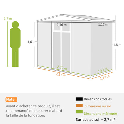 Tuinhuisje – Tuinschuur – Berging – Gereedschapsschuur – Metalen Schuur – 2,7 m² Opbergruimte – Gegalvaniseerd Staal – Ventilatieroosters en Ramen – Dubbele Deuren met Slot – Antraciet