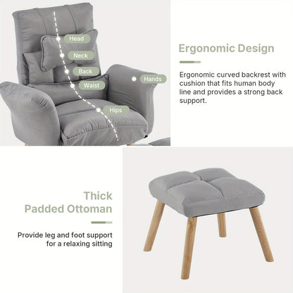 Relaxstoel – Fauteuil – Verstelbare Stoel – Ligstoel – Loungestoel – 6-Standen Rugleuning – Linnen Bekleding Met Voetenbank