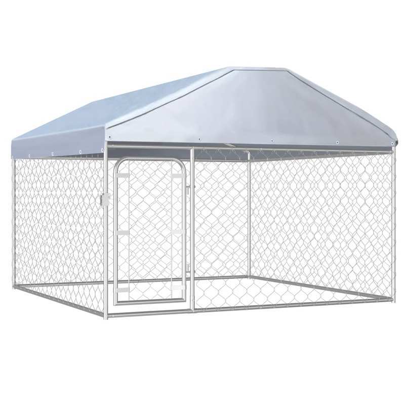 Groots Hondenhok – Buitenverblijf – Hondenverblijf – Kennel – Dierenhok – Roestvrij Staal – 200x200x135 cm – Weerbestendig Dak – Mesh Ventilatie