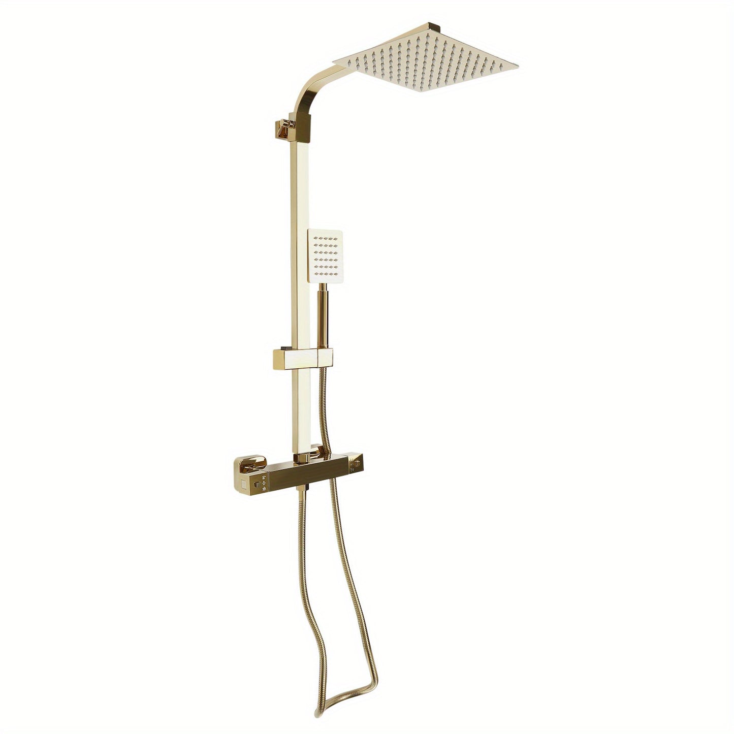 Thermostaatkraan – Thermostatische Douchekraan – Douchemengkraan – Doucheset – Regendouche – Gouden Afwerking – Messing en RVS – Geen Elektriciteit Nodig – Compact 23,5x7,8 cm
