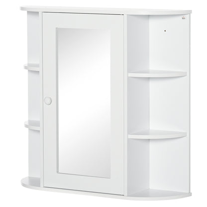 Badkamerspiegelkast – Badkamerkast – Spiegelkast – Medicijnkast – Opbergkast – 8 Compartimenten – Vochtbestendig MDF – 66 x 17 x 63 cm – Wit