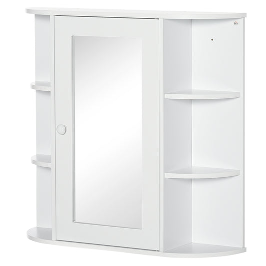 Badkamerspiegelkast – Badkamerkast – Spiegelkast – Medicijnkast – Opbergkast – 8 Compartimenten – Vochtbestendig MDF – 66 x 17 x 63 cm – Wit