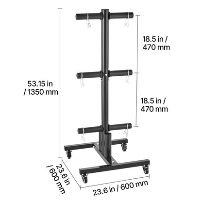 Verticaal Gewichtenschijf Rek – Gewichtshouder – Barbell Rek – Gewichtenschijven Opberger – Fitness Rek – Met Wielen – Robuuste Stalen Constructie – Draagt Tot 450 kg Veilig