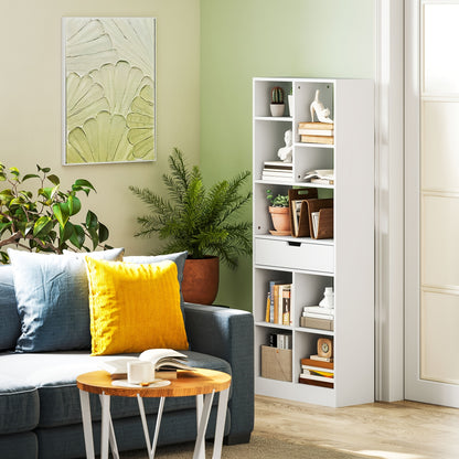 Boekenkast Staande Kast – Boekplank – Opbergkast – Vakkenkast – Ladenkast – Wit – 9 Planken – Anti-Kantelbescherming – 60x26x158 cm – Stevig Metalen Frame