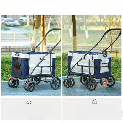 Hondenbuggy – Hondenwagen – Wandelwagen – Draagmand – Huisdierenbuggy – 2-in-1 Functie – Lichtgewicht & Opvouwbaar – Blauw – Voor Kleine Honden
