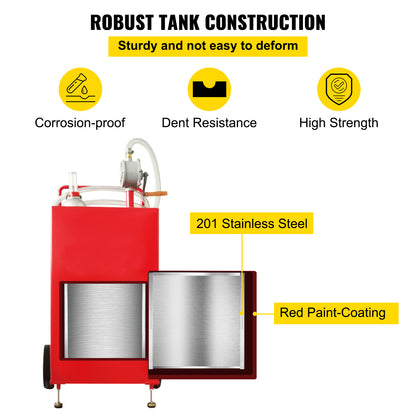 Brandstoftank – Brandstofcontainer – Jerrycan – Benzinetank – Tankwagen – 30 Gallon Inhoud – Roestvrij Staal Met Handpomp en 8 Inch Wielen
