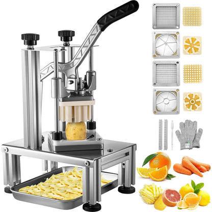 Groentesnijder – Groentesnijmachine – Frietsnijder – Fruit snijder – Dunschiller – 4 Wisselbare Messen – Roestvrijstaal & Aluminium – Ergonomisch Handvat