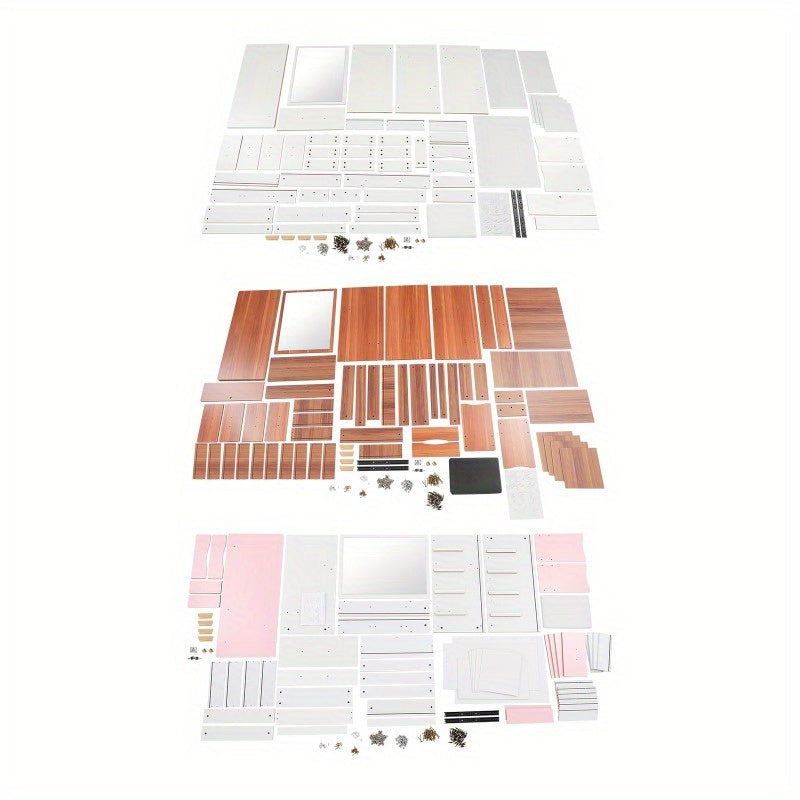 kaptafel – make-up tafel – cosmetische tafel – dressing table – toilettafel – modern roze-witte kaptafel – 5 lades & opbergruimte – stevig MDF fiberboard design