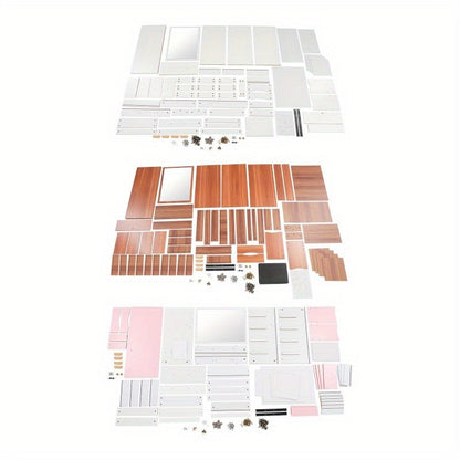 kaptafel – make-up tafel – cosmetische tafel – dressing table – toilettafel – modern roze-witte kaptafel – 5 lades & opbergruimte – stevig MDF fiberboard design