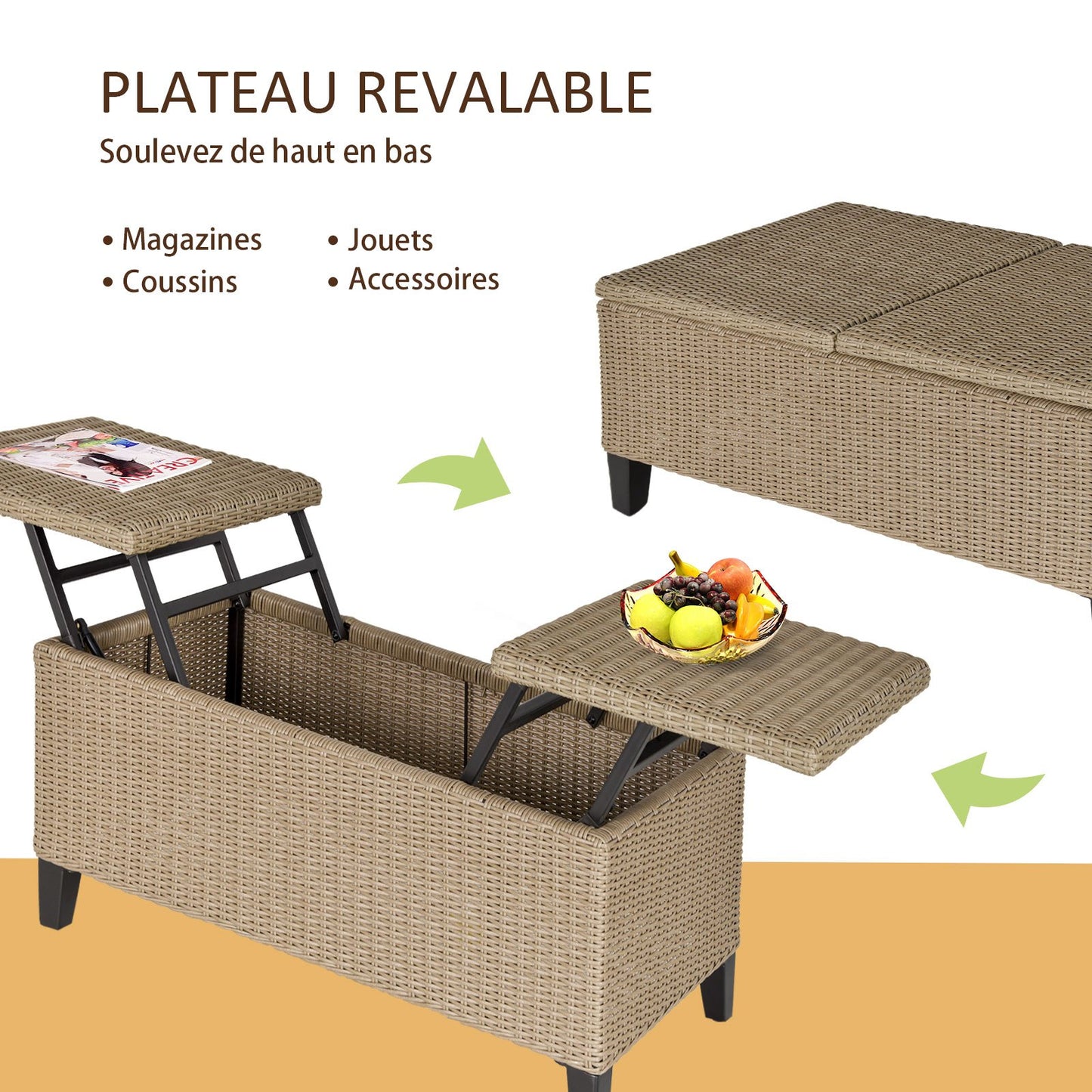Salontafel – Koffietafel – Tafel – Bijzettafel – Lounge Tafel – Dubbel Lift-Top Systeem – Weerbestendig Resin & Metaal