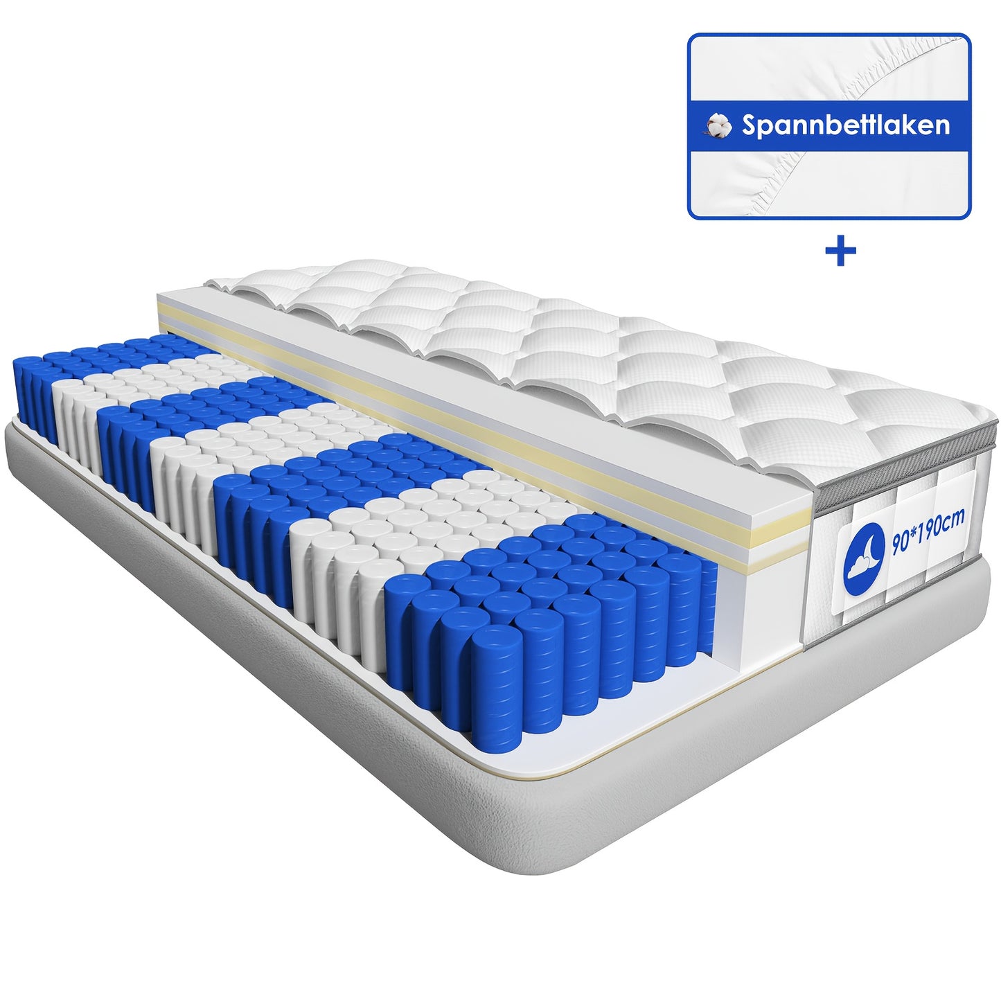 Pocketvering Matras – Springmatras – Veermatras – Matrassen – 140x200 Cm – 25 Cm Hoogte – Medium Stevig H3 – Ademend Katoenen Hoes