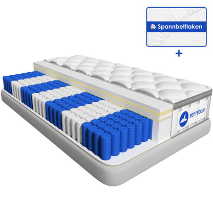 Pocketvering Matras – Springmatras – Veermatras – Matrassen – 140x200 Cm – 25 Cm Hoogte – Medium Stevig H3 – Ademend Katoenen Hoes