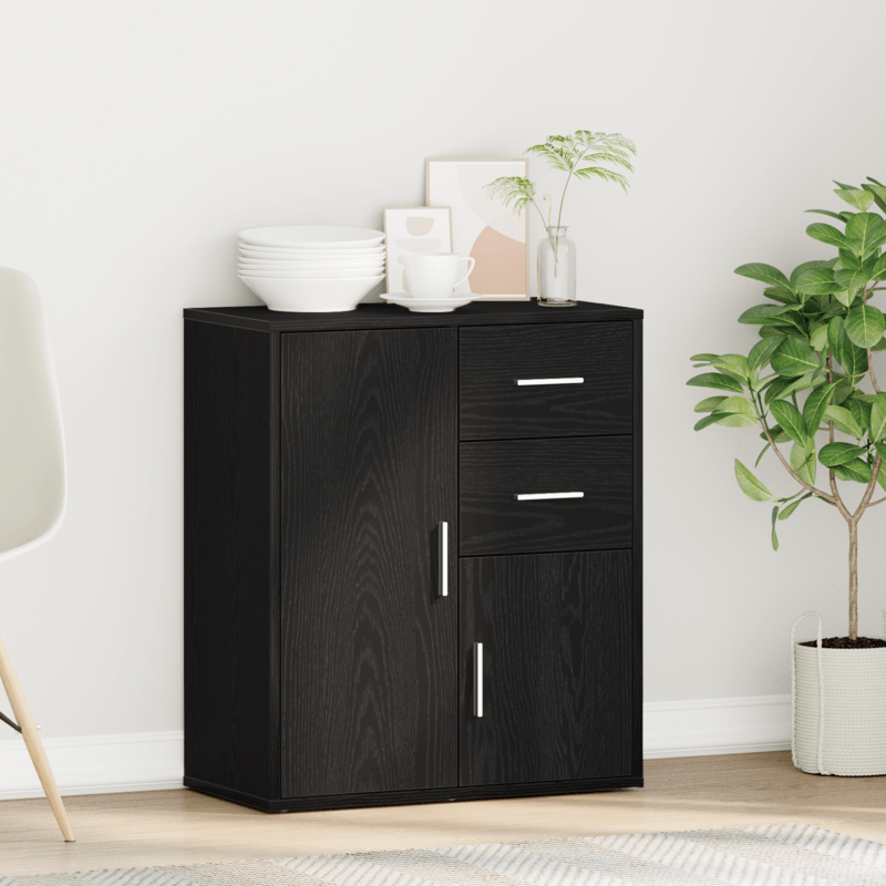 Modern Black Oak Sideboard with Removable Storage Drawers & Doors - 60x31x70cm, Minimalist Design for Living Room, Bedroom, Office - Durable Wood Furniture, Bedroom Organizer, Contemporary Furniture, Sleek Furniture, Sturdy C