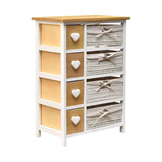 waskomkastje – badkamerkast – opbergkast – onderkast – ladenkast – 8 lades – vintage design – lichtgewicht paulowniahout – wit – 71x51x30 cm