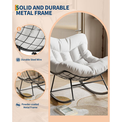 Schommelstoel – Hangstoel – Schommelzetel – Eierstoel – Schommelzitje – Wit Ei-vormig Design – Houten Frame & Oliegewreven Afwerking
