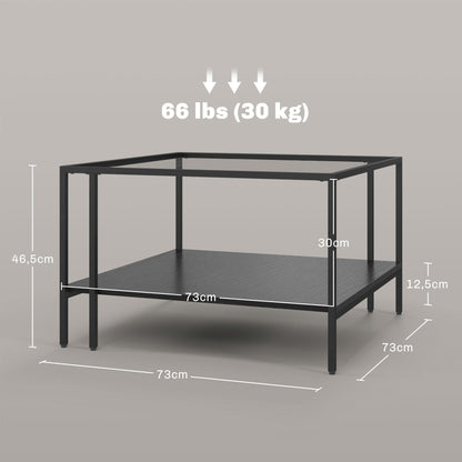 Salontafel – Woonkamertafel – Koffietafel – Tafel – Bijzettafel – Industrieel Design – Temperglas Blad 73x73x46,5 cm – Verstelbare Wieltjes