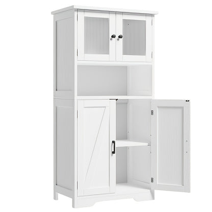 170.18 cm High Bathroom Storage Cabinet Freestanding Bathroom Storage Cabinet with 4 Doors And Adjustable Shelves for Living Room, Dining Room, Entryway, Home Organization, Entryway Organizer, Spacesaving Furniture, Sleek Cab