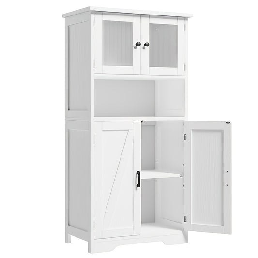 170.18 cm High Bathroom Storage Cabinet Freestanding Bathroom Storage Cabinet with 4 Doors And Adjustable Shelves for Living Room, Dining Room, Entryway, Home Organization, Entryway Organizer, Spacesaving Furniture, Sleek Cab