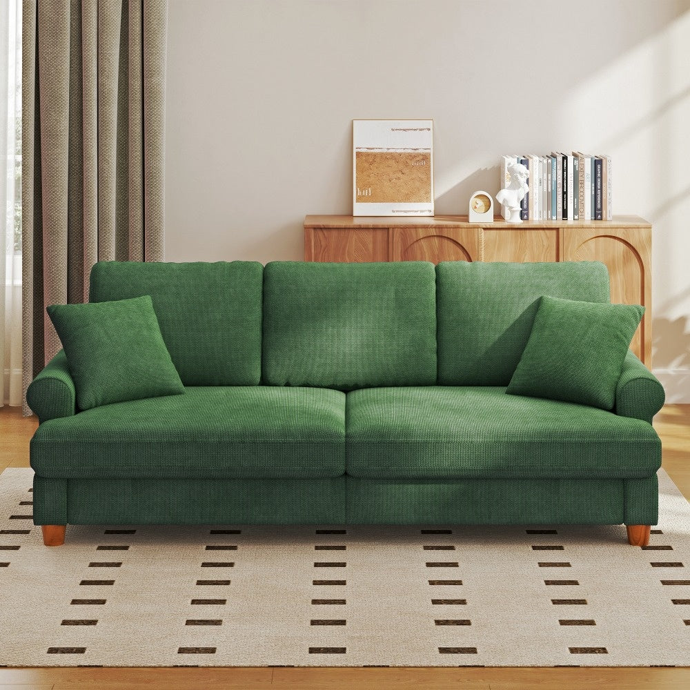 Slaapbank – Bedbank – Bankbed – Logeerbed – Opklapbed – Diepe Zit – Afneembare Chenille Bekleding – Veerkussens – Groen – Modern Design – 218 cm – Houten Frame