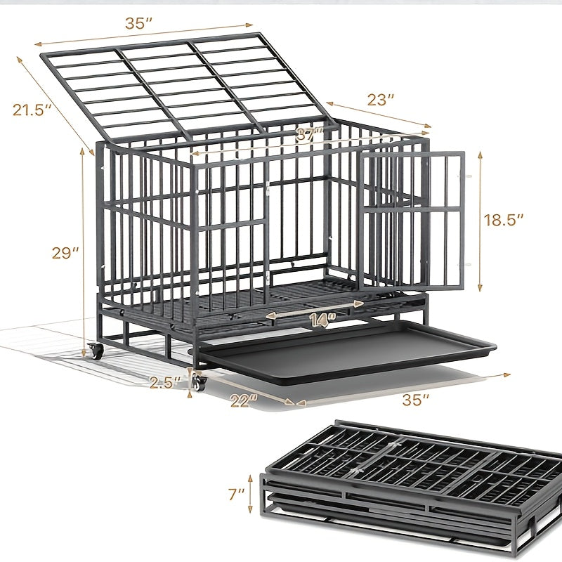 Hondenbench – Hondenkooi – Hondenhok – Bench – Transportbox – Aluminium – Dubbele Deuren – 360° Draaibare Wieltjes – Afneembare Lekvrije Tray – Ruim & Veilig – Geschikt Binnen en Buiten