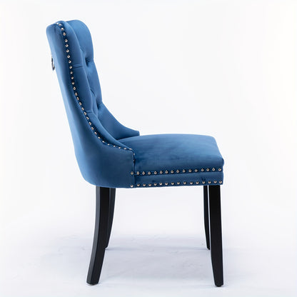 Set of 2 Modern Luxury Tufted Blue Velvet Dining Chairs with Solid Wood Legs & Nailhead Trim - Plush Upholstered Seats, Sturdy Legs, Easy-Clean Fabric, Rich Blue Tones for Elegant Dining Room, Living Room, or Office - Solid W