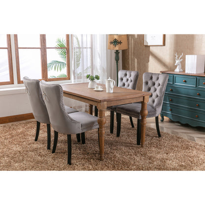 Eetkamerstoel – Stoel – Kuipstoel – Set Van 2 – Grijs – Velvet Bekleding – Massief Houten Poot – Puntnagelrand Elegant Design