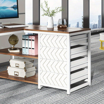 L Shaped Computer Desk with Storage Drawers, 149.86 cm Corner Desk with Shelves, Reversible L-Shaped Office Desk Study Writing Table Workstation for Home Office, Walnut & White