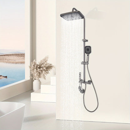 TOOL1SHOOO Modern Wall-Mounted Shower System with 4--1 Spray Functions, Adjustable Temperature Control, & PVD Coated Brass - High-Pressure Rain, Handheld with Pulse/Rain/Mix Modes, Water-Saving Design for Contemporary Bathroo