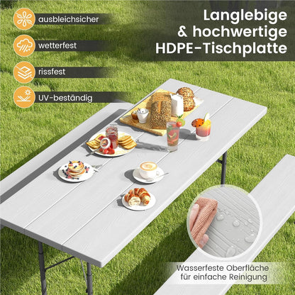 Biertafeltje – Biertafel – Bierbank – Biertafelset – Biertentset – Inklapbaar – HDPE Tafelblad – Parasolhouder