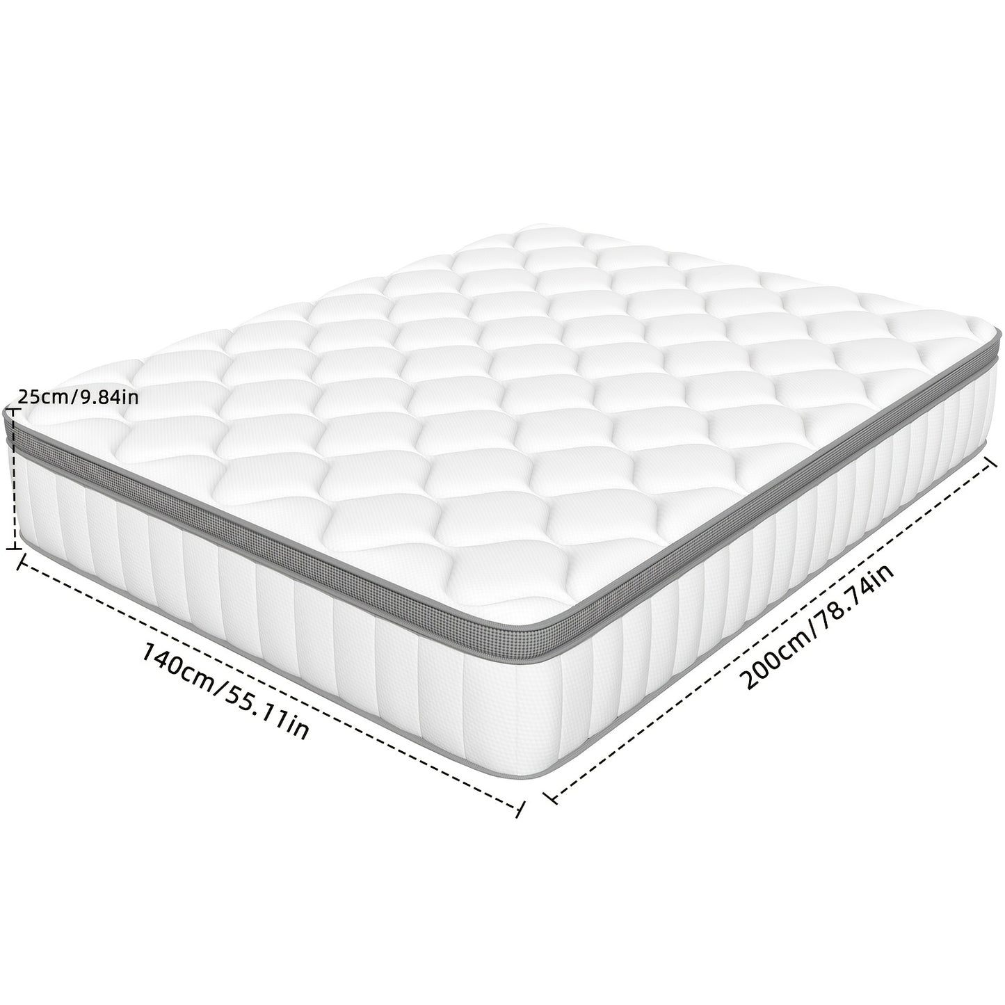 Kaluote 140x200 Cm Comfort Spring Mattress, 25cm H3 Firmness, Breathable, With Pocketed Springs For Even Support