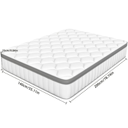 Kaluote 140x200 Cm Comfort Spring Mattress, 25cm H3 Firmness, Breathable, With Pocketed Springs For Even Support