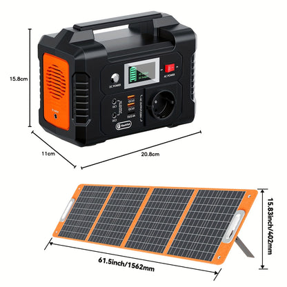 Powerbank – Power Station – Draagbare Oplaadmodule – Noodstroomvoorziening – Zonne-oplader – 200W Vermogen – 100W Opvouwbaar Zonnepaneel