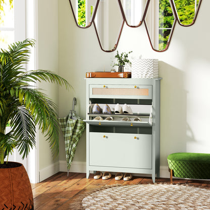 Schoenenkast – Schoenenrek – Schoenopberger – Schoenendisplay – Schoenmeubel – Voor 12 Paar Schoenen – Uittrekbare Lade & Draaideurtjes – Compact Groen Design