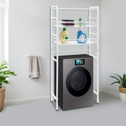 3-Tier Iron Laundry Room Storage and Organizer Standing Shelf | White, Multipurpose Use, GDRASUYA10 Brand, Floor Mounted, Utility Racks