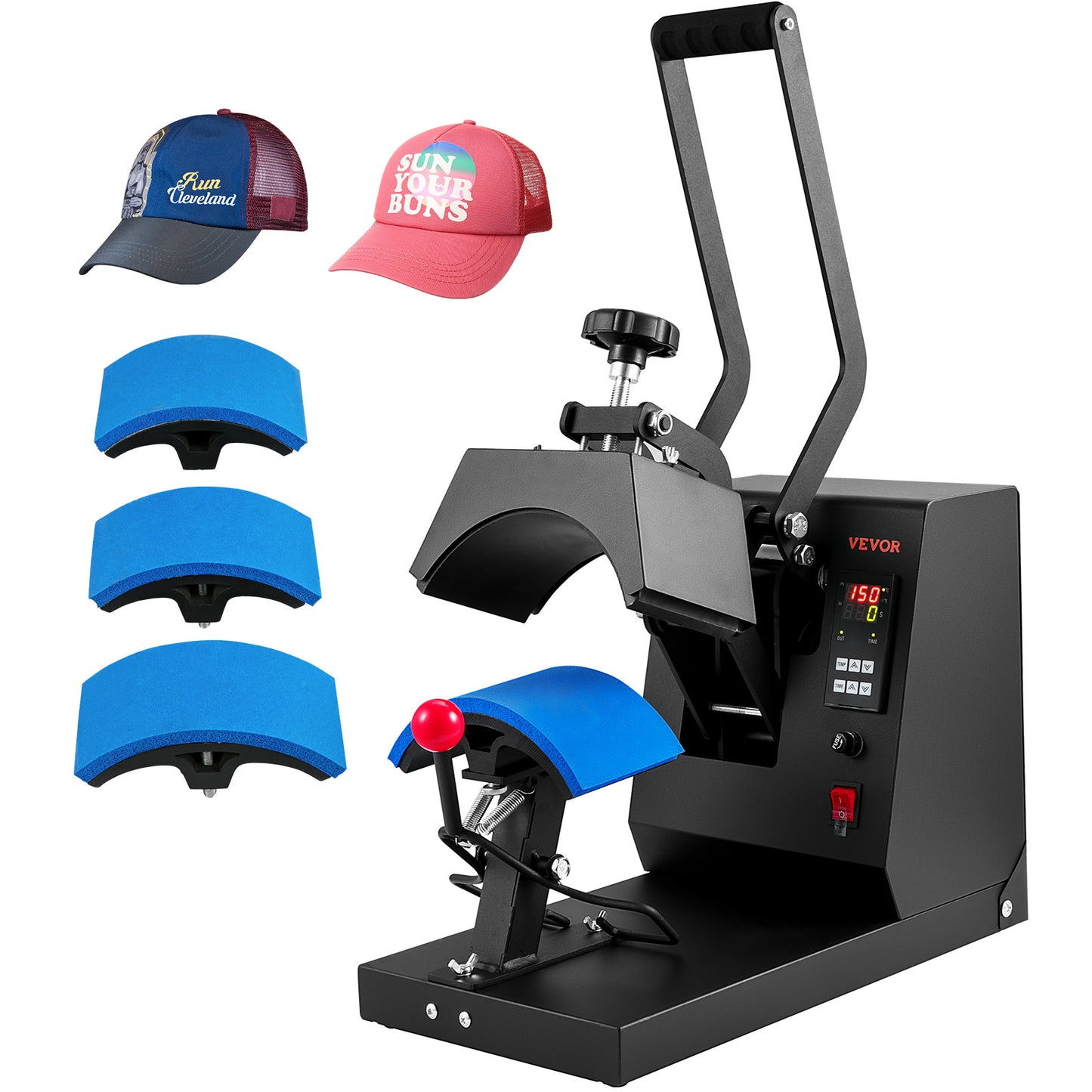 Pettenpers – Hoedenpers – Warmtepers – Transferpers – Sublimatiepers – 4-in-1 Verstelbare Verhittingsplaten – Digitaal LCD Temperatuur- en Timerdisplay