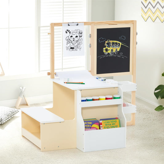 Kindertekentafel – Kindertafel – Tekentafel – Activiteitentafel – Speeltafel – Dubbelzijdige Krijtbord & Whiteboard – Verstelbare Hoogte & Opbergruimte