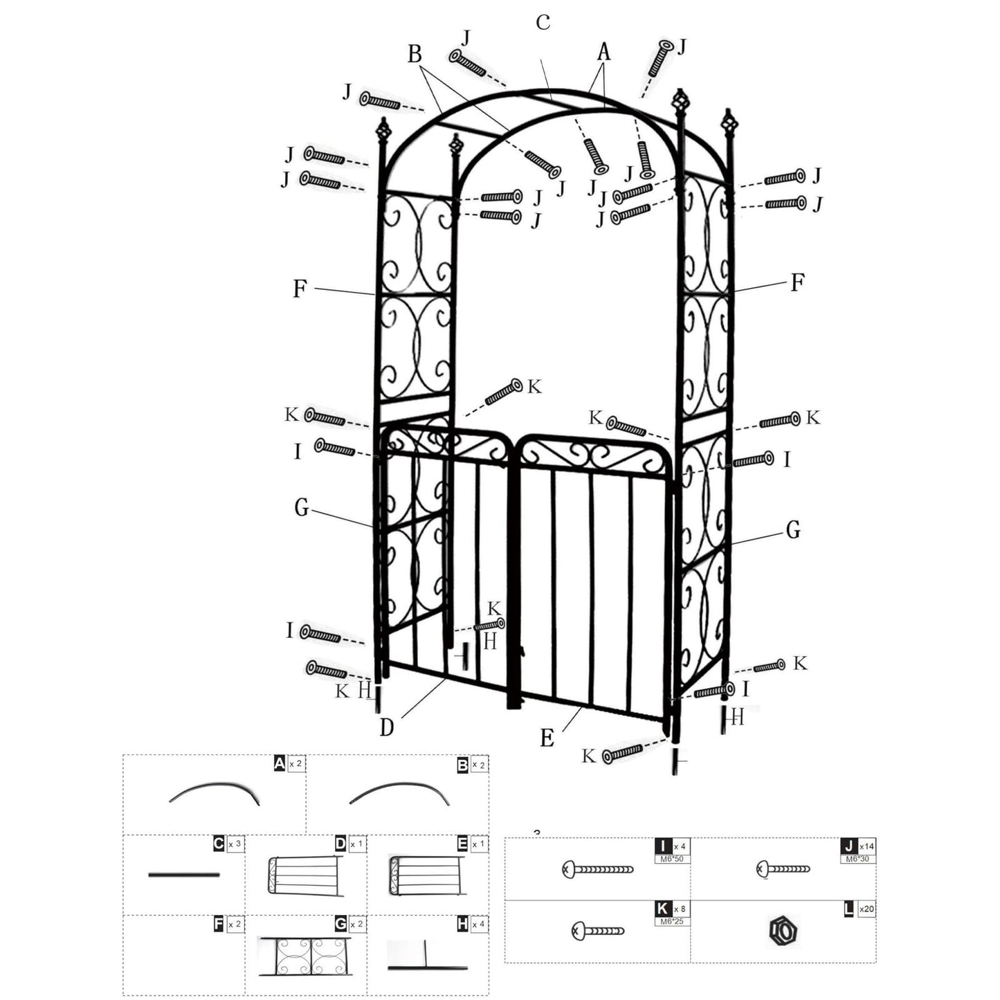 Tuinboog – Metalen Boog – Klimboog – Tuinpoort – Klimrek – Zwart Metaal – 243,84 cm Hoog – Weerbestendig & Roestvrij