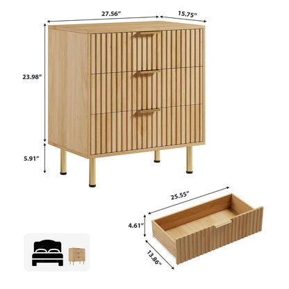 Nachtkastje – Bedside Table – Nachtkast – Opbergkastje – Ladenkast – Mid-Century Modern Design – Natuurlijk Eikenhout – 3 Ruime Lades – Compact 70x40x75 cm