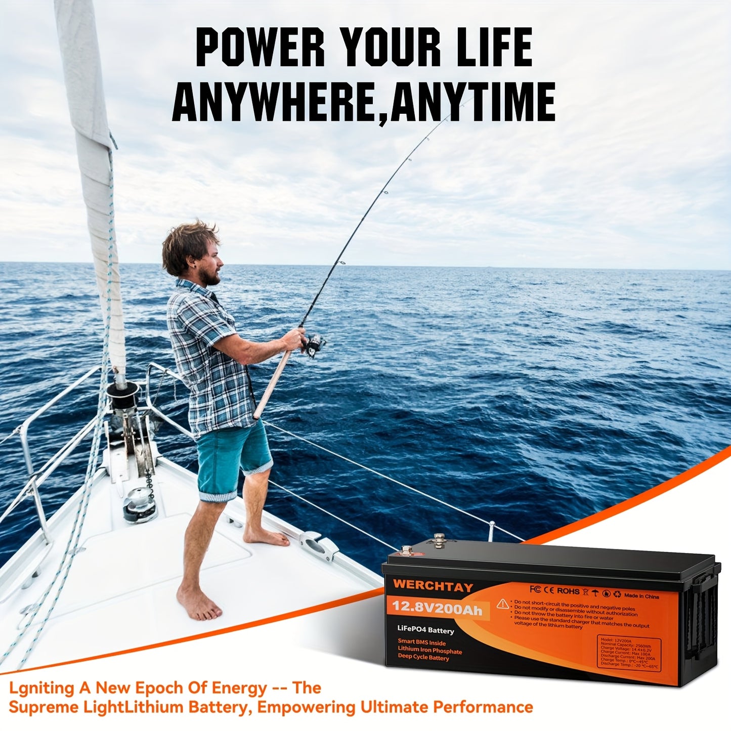 Lithium Accu – LiFePO4 Accu – Oplaadbare Batterij – Deep Cycle Accu – Solar Accu – 12,8V 200Ah – Slim BMS Systeem & 15.000+ Levenscycli