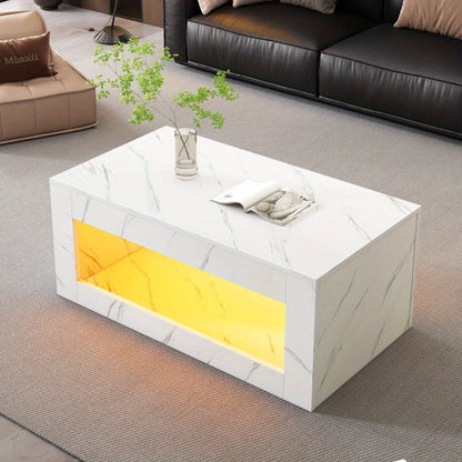 Salontafel – Koffietafel – Woonkamertafel – Bijzettafel – Tafel – Modern Design – Marmerprint Blad Met Blauwe Plank – Direct Gebruiksklaar
