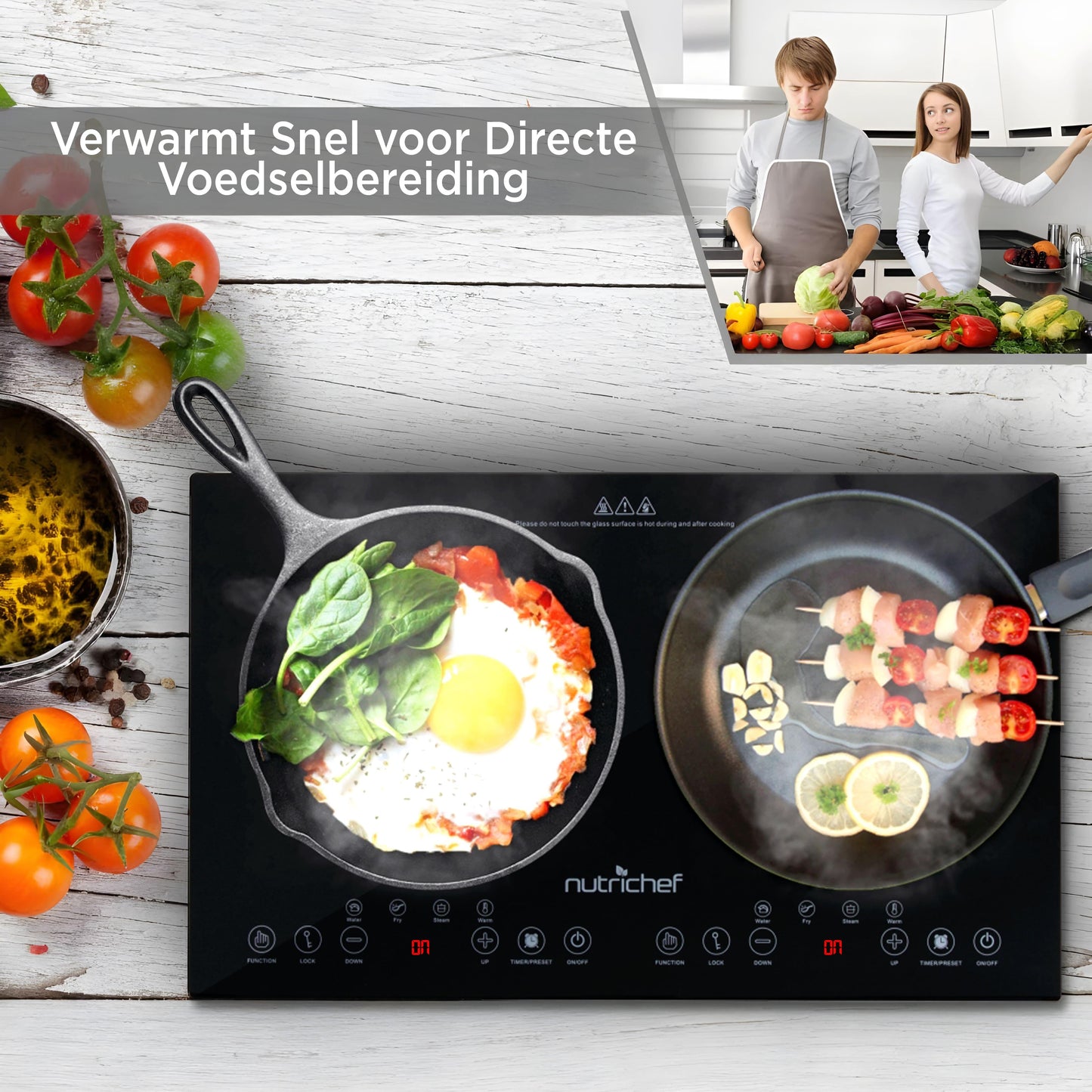 Inductiekookplaat – Elektrische Kookplaat – Vrijstaande Kookplaat – Draagbare Kookplaat – 2 Kookzones – Keramisch Glas – Kinderslot Veiligheid – 230V Aansluiting
