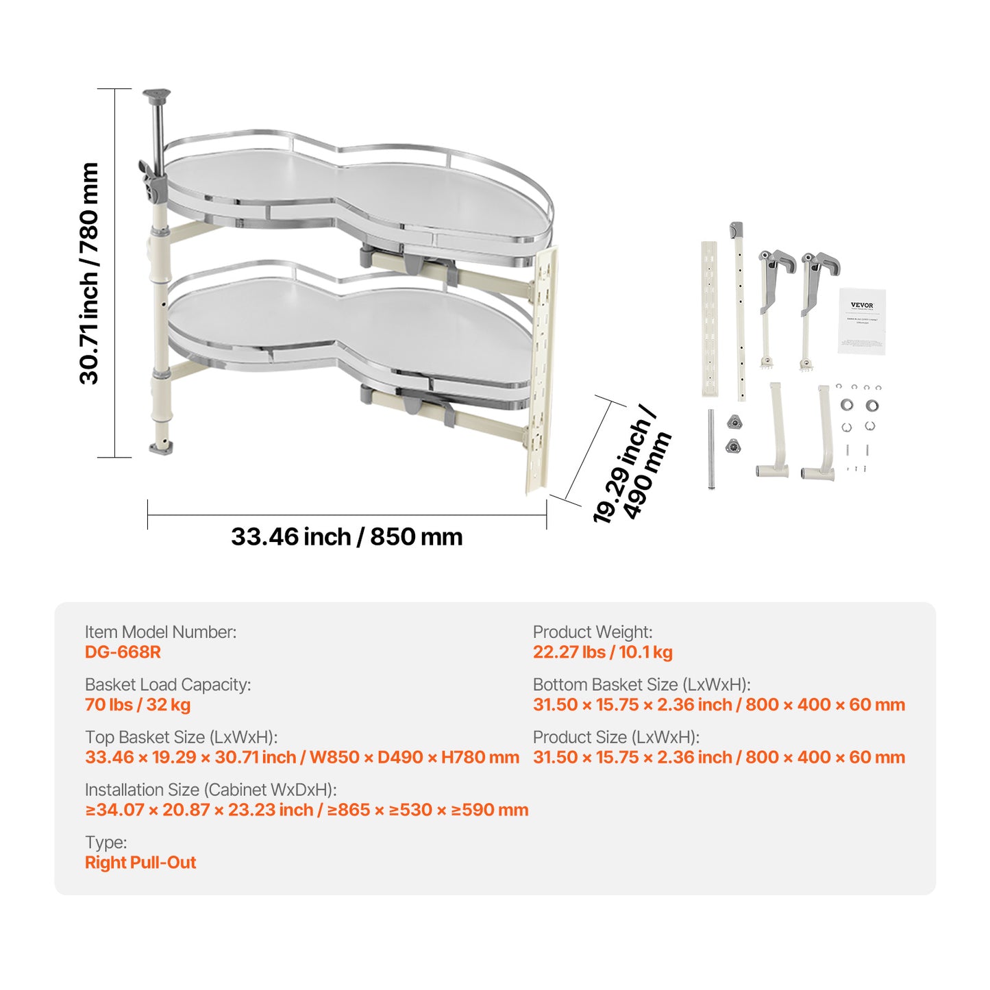 Keukenkast Organizer – Gootsteenkast Organizer – Kastlade – Keukenrek – Hoeklade – 2-laags Uittrekbaar – Zachte Sluiting – Metaal & Chroom