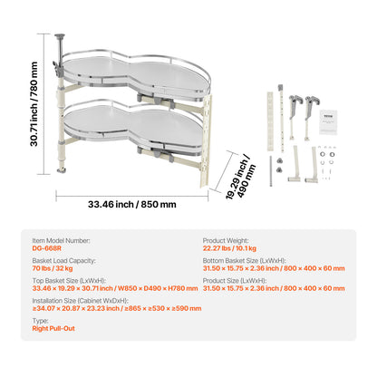 Keukenkast Organizer – Gootsteenkast Organizer – Kastlade – Keukenrek – Hoeklade – 2-laags Uittrekbaar – Zachte Sluiting – Metaal & Chroom