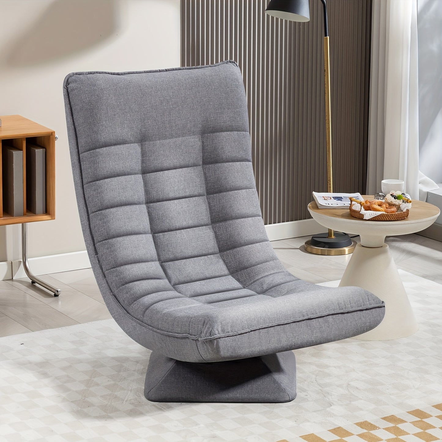 Verstelbare Loungestoel – Relaxstoel – Tuinstoel – Balkonstoel – Loungefauteuil – 5-Standen Verstelbaar – 360° Draaibaar – Opvouwbaar – Metalen Frame – Grijs