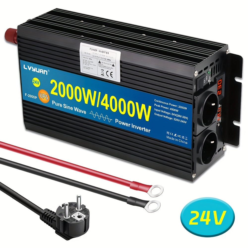 Omvormer – Spanningsomvormer – Stroomomzetter – Power Inverter – Zuivere Sinus – 2000W Continu / 4000W Piek – Aluminium Behuizing met LCD-display