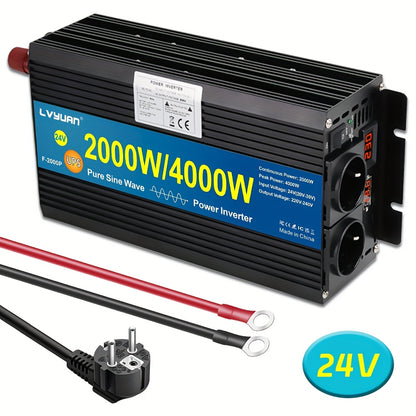 Omvormer – Spanningsomvormer – Stroomomzetter – Power Inverter – Zuivere Sinus – 2000W Continu / 4000W Piek – Aluminium Behuizing met LCD-display