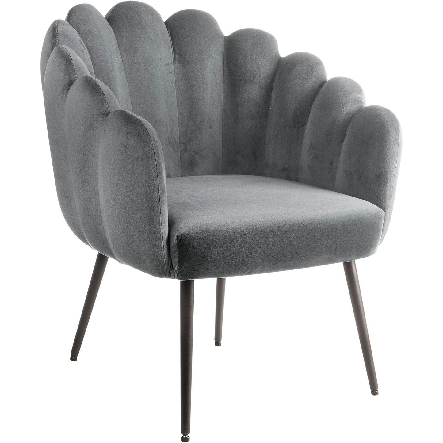 Fauteuil – Stoel – Zetel – Relaxstoel – Accentstoel – Tortora Velours Met Zwarte Metalen Poten – Schelpvormige Rugleuning – Zacht Schuim Voor Ultiem Comfort