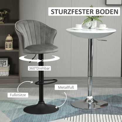 Barkrukken – Barstoelen – Keukenstoelen – Bistrostoelen – Krukken – Draaibaar – Verstelbare Hoogte – Fluweelachtige Bekleding – Met Rugleuning – Grijs – 54x56x91-111 cm